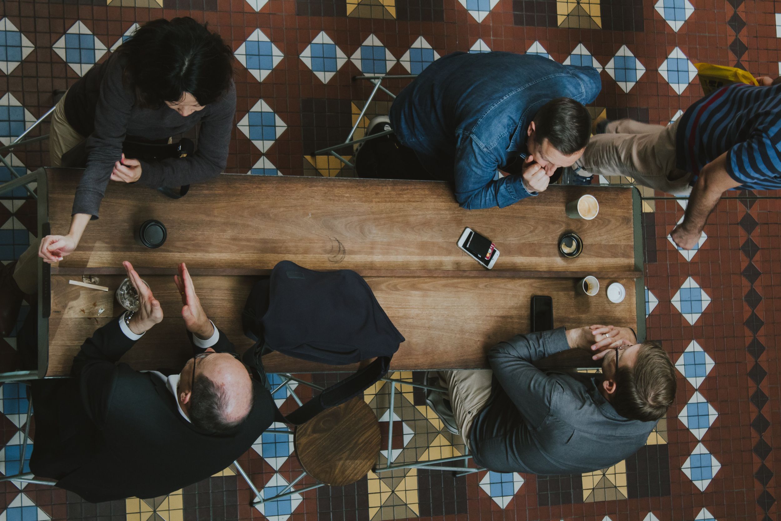 People talking at a table